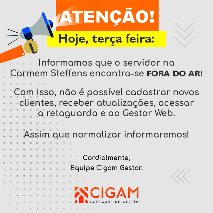 Informamos que o servidor na Carmem Steffens encontra-se FORA DO AR!